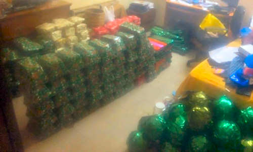 Some of the wrapped Christmas presents waiting for some luck street kids.