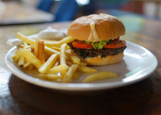 Great 'home made' Spicy Cheese Burger at Baba Cafe